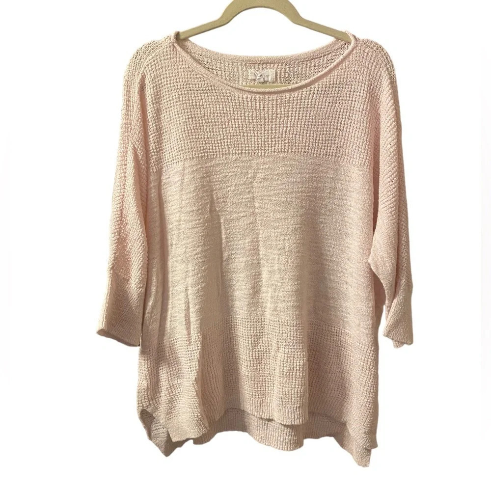 LOU & GREY PALE PINK 3/4 SLEEVE FLOWY SWEATER